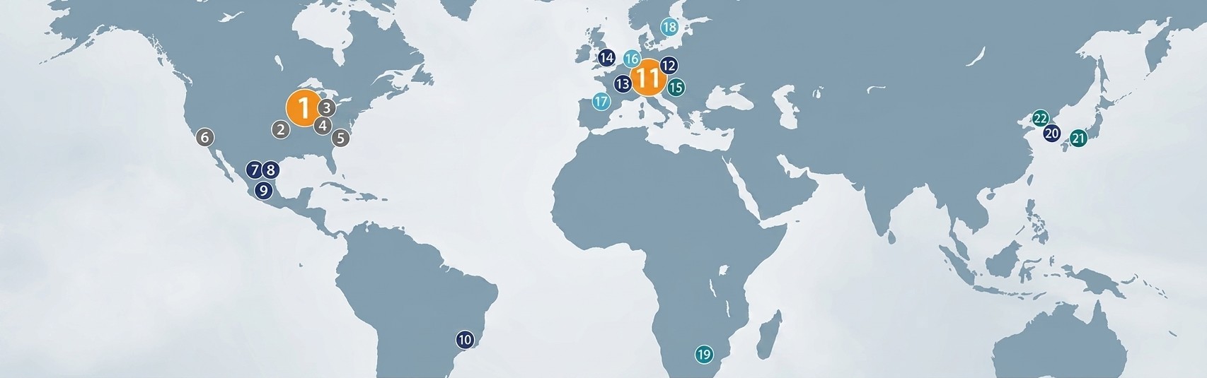 Mapa com as unidades Hennig e Cobsen no mundo